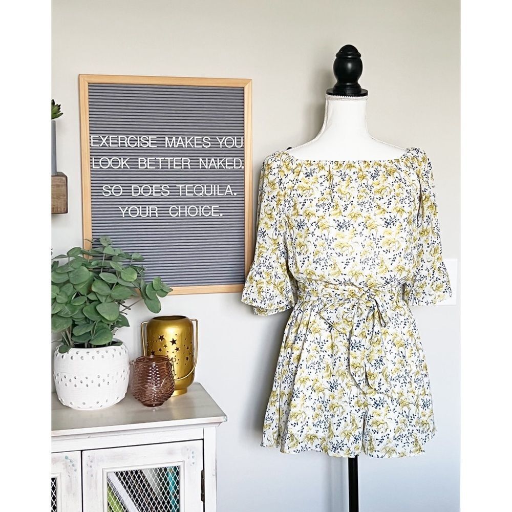 Plumberry Yellow, Blue, and White Floral Romper - Size XS